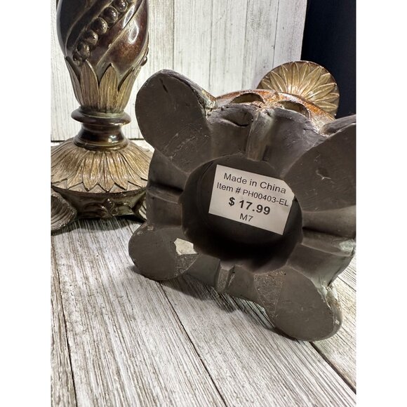 Vtg Resin Set of 2 Candle Holders with Victorian Style Design 10" and 13" Tall - Picture 5 of 9